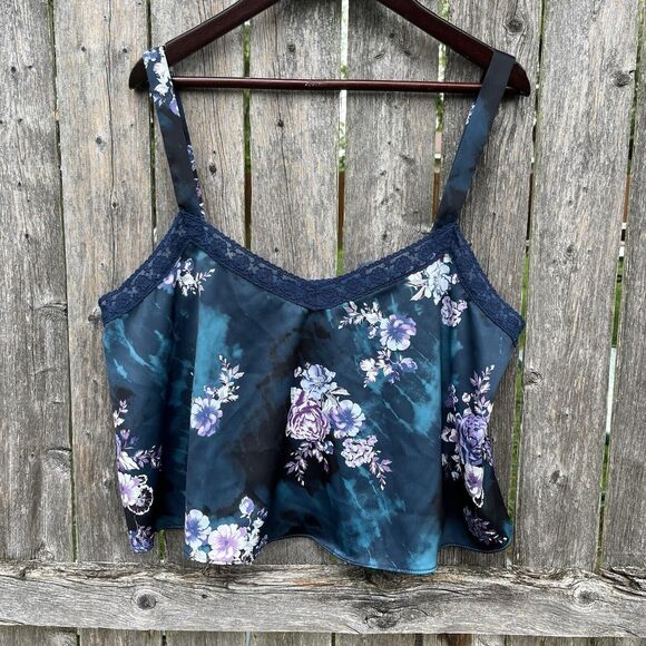 URBAN OUTFITTERS Leandra Whimsigoth Floral Lace Silk Feel Cami, Black/Blue-Large - Picture 5 of 9